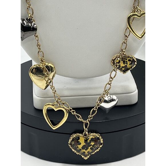 Betsey Johnson Gold & Silver Tone Multi Heart Necklace with 3 Lockets - Picture 2 of 14